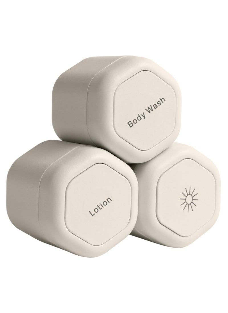 Cadence Cadence Travel Containers - Body Care Capsule Set - Magnetic Travel Capsules - For Body Wash, Lotions, Sunscreens - 3 Flex Mediums (1.32oz) with Body Wash, Lotion, & Sun Icon Labels - Sand  - Image 1