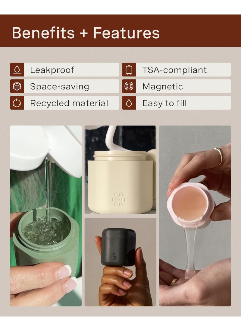 Cadence Cadence Travel Containers - Body Care Capsule Set - Magnetic Travel Capsules - For Body Wash, Lotions, Sunscreens - 3 Flex Mediums (1.32oz) with Body Wash, Lotion, & Sun Icon Labels - Sand  - Image 2