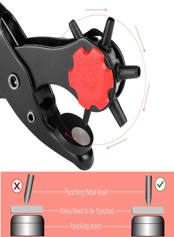 UNCO- Leather Hole Punch Tool Set, Red Handle, Multi Punch Sizes, Belt Hole Puncher for Leather, Belts, Straps, Pet Collars, Shoes, Saddles, Canvas & DIY Crafts, with Grommet Eyelet Kit 100 Set - Image 5