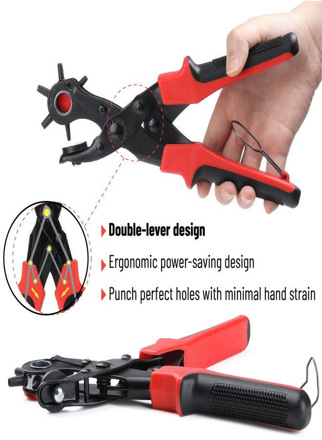 UNCO- Leather Hole Punch Tool Set, Red Handle, Multi Punch Sizes, Belt Hole Puncher for Leather, Belts, Straps, Pet Collars, Shoes, Saddles, Canvas & DIY Crafts, with Grommet Eyelet Kit 100 Set - Image 4