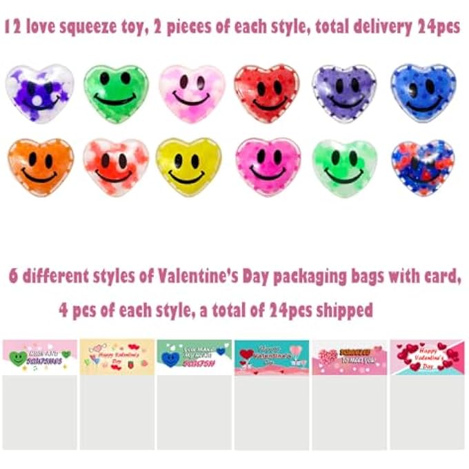 Cherislpy 24 Pack Valentines Day Gifts Cards with Heart Stress Balls Squishy Squeeze Toys Great for Adults Valentines Party Favors Valentine's Day Gifts - Image 3