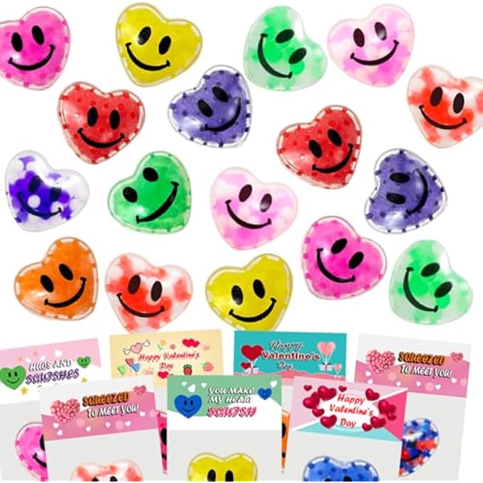 Cherislpy 24 Pack Valentines Day Gifts Cards with Heart Stress Balls Squishy Squeeze Toys Great for Adults Valentines Party Favors Valentine's Day Gifts - Image 2