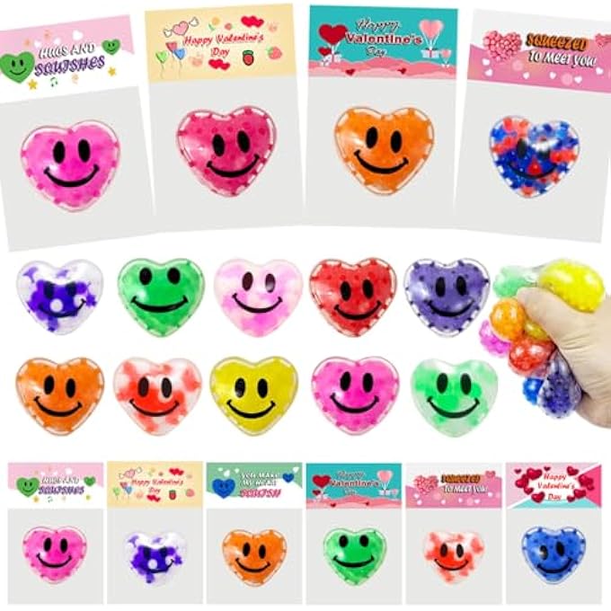 Cherislpy 24 Pack Valentines Day Gifts Cards with Heart Stress Balls Squishy Squeeze Toys Great for Adults Valentines Party Favors Valentine's Day Gifts - Image 1