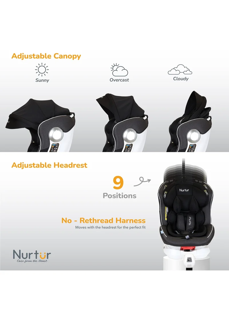 Nurtur Liberty Baby Kids 4 In 1 Car Seat 360 Degree Rotation Leg Support Isofix  10 Level Adjustable Headrest With Canopy