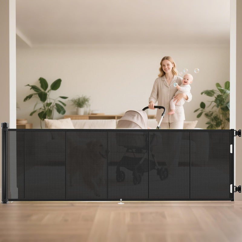 Upgraded 120 inch Retractable Baby Gates Extra Wide with Reinforced Strip Design to Prevent Crawling Through 42 Extra Tall Retractable Gates 10 FT Retractable Dog Gate for IndoorOutdoor