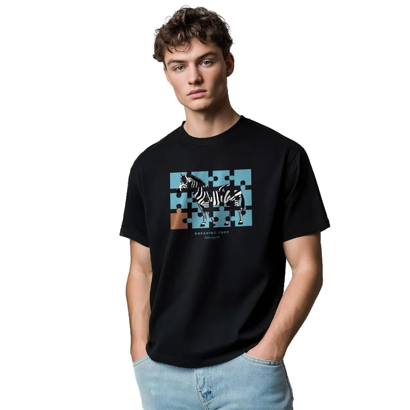نوبيرو Men's Black Graphic Printed T-Shirt