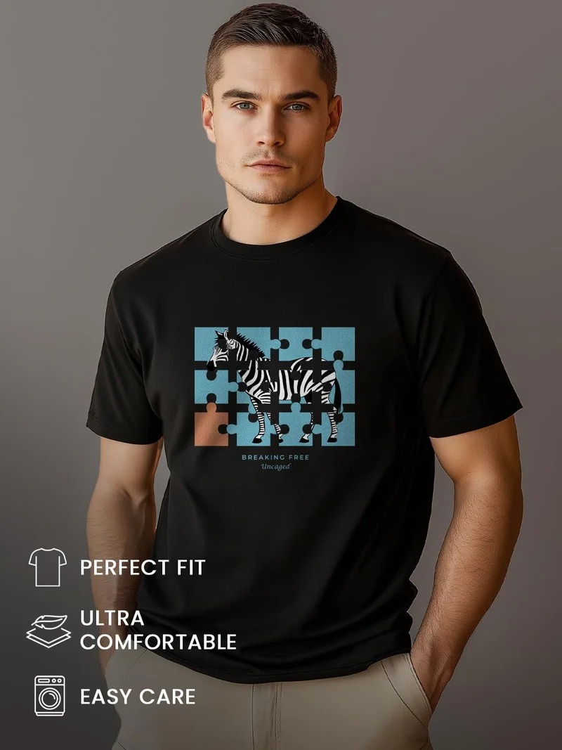 NOBERO  Men's Black Graphic Printed T-Shirt for Men | Best Price UAE