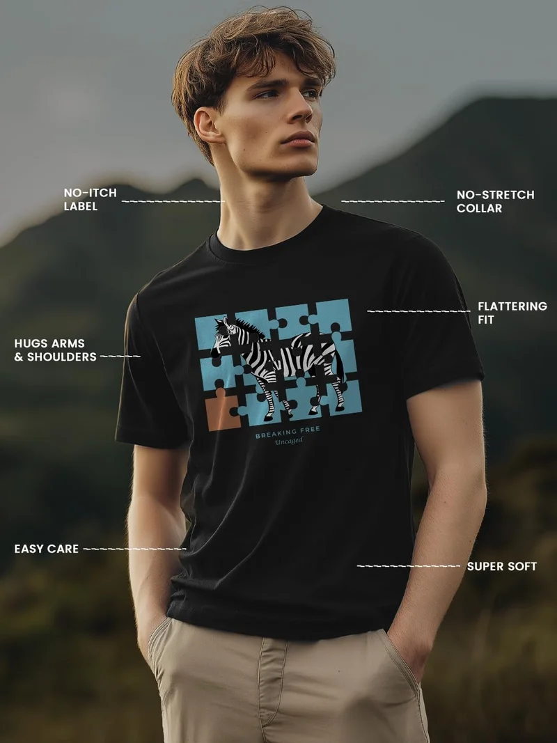 NOBERO  Men's Black Graphic Printed T-Shirt for Men | Best Price UAE