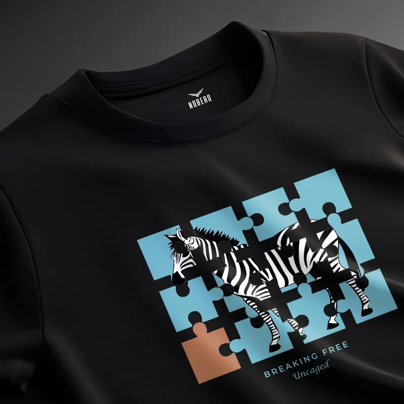 نوبيرو Men's Black Graphic Printed T-Shirt