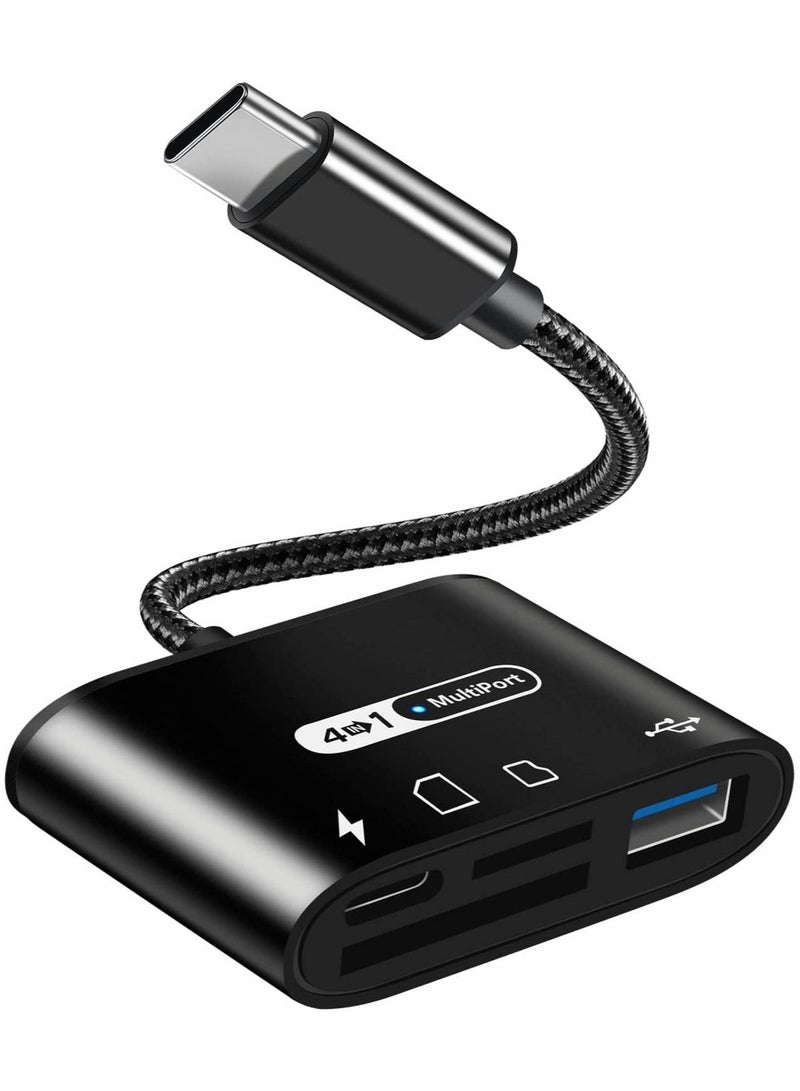 Excefore USB C to SD Card Reader 4 in 1 Type C Micro SD TF Card Reader with USB C Charging Port USB C to USB Camera Memory Card Reader Adapter for MacBook Pro iPad Pro Galaxy S22/S21 and More USB C Devices  - Image 1