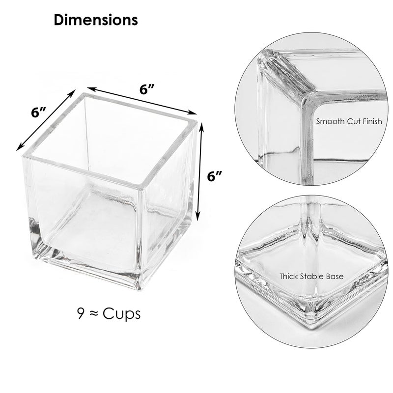 CYS EXCEL Clear Glass Cube Vase 6"x6"x6" | Square Wedding Flower Vase Centerpieces | Cubic Glass Candle Holder - Image 2