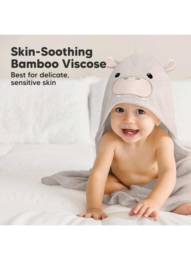 KeaBabies Hooded Baby Towel for Newborn - Viscose Derived from Bamboo Large Baby Bath Towels with Hood for Boys, Girls, Toddler, Extra Absorbent & Soft Newborn Bath Essentials (Hippo, Regular) - Image 2