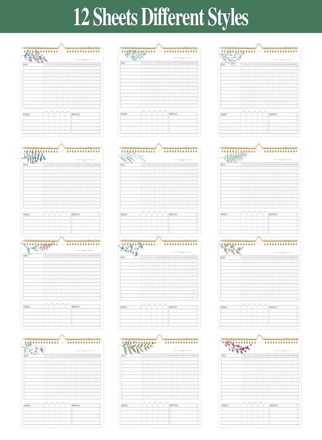 KAICN Habit Tracker Calendar - 12 Months Undated Daily Weekly & Monthly Period Habit Tracker Journal, Greenery Floral, Spiral Binding & Hanger, 7.8"x10" - Image 4