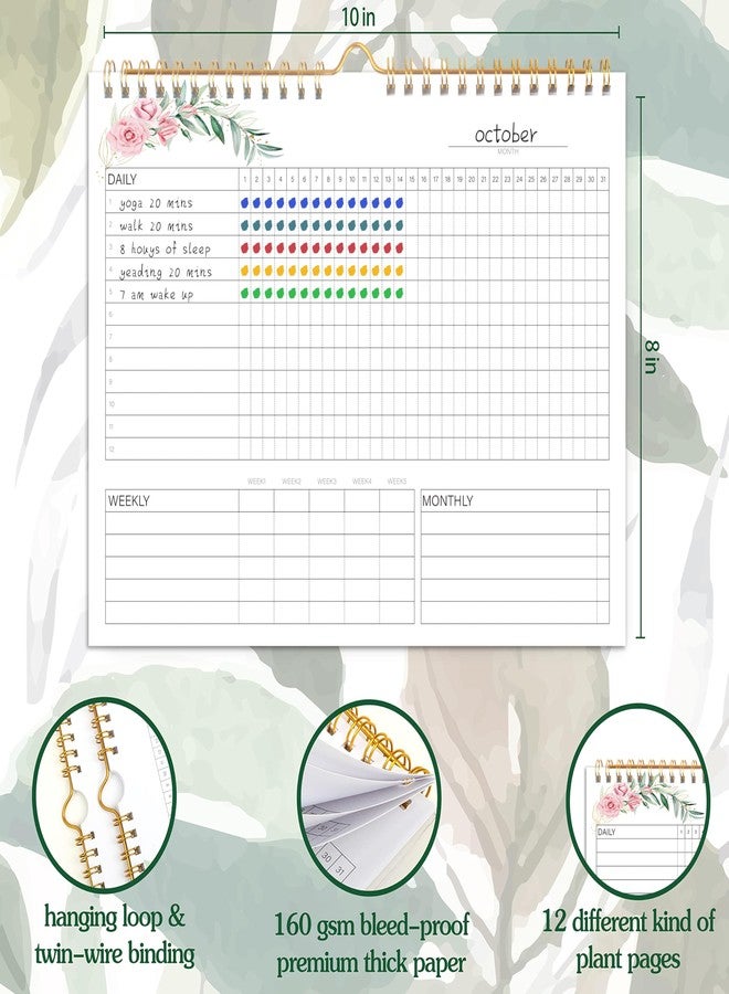 KAICN Habit Tracker Calendar - 12 Months Undated Daily Weekly & Monthly Period Habit Tracker Journal, Greenery Floral, Spiral Binding & Hanger, 7.8"x10" - Image 3