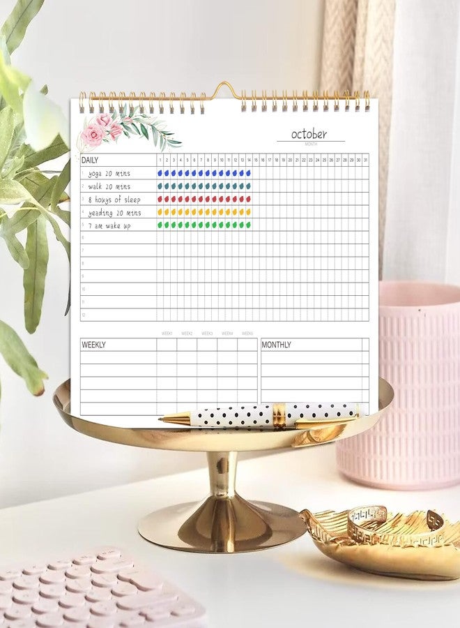 KAICN Habit Tracker Calendar - 12 Months Undated Daily Weekly & Monthly Period Habit Tracker Journal, Greenery Floral, Spiral Binding & Hanger, 7.8"x10" - Image 5