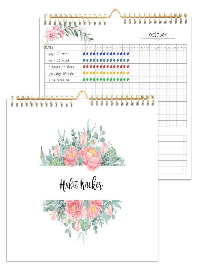KAICN Habit Tracker Calendar - 12 Months Undated Daily Weekly & Monthly Period Habit Tracker Journal, Greenery Floral, Spiral Binding & Hanger, 7.8"x10" - Image 1