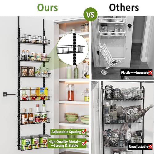Churboro Over the Door Pantry Organizer Rack with 6 Adjustable Baskets, 6 Tiers Dual-use Spice Rack- Hanging or Wall Mount Spice Rack, Pantry Door Organizer, Black - Image 4