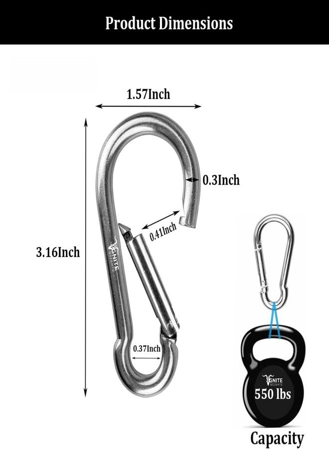 IGNITE WEIGHTS® Heavy Duty, Stainless Steel Carbiner Clip Snaphook-3.16Inch Safety Lock Cable Attachment, Keychain, Hook Swing Connector, (Silver) Pack of 6 - Image 2