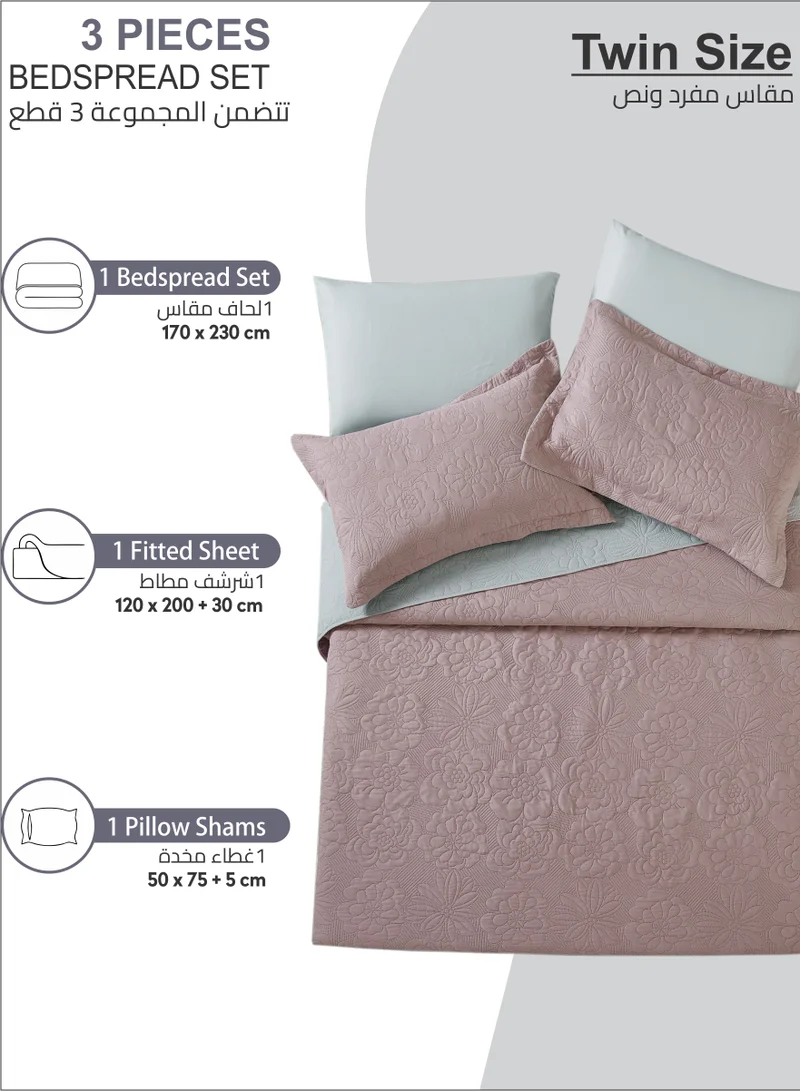Donetella Bedspread Coverlet Set 3-Pcs Single Size Bed Fits(120 X 200 Cm) Soft Luxurious Reversible Compressed Comforter With Fitted Sheet Pillow Sham And Pillowcases,