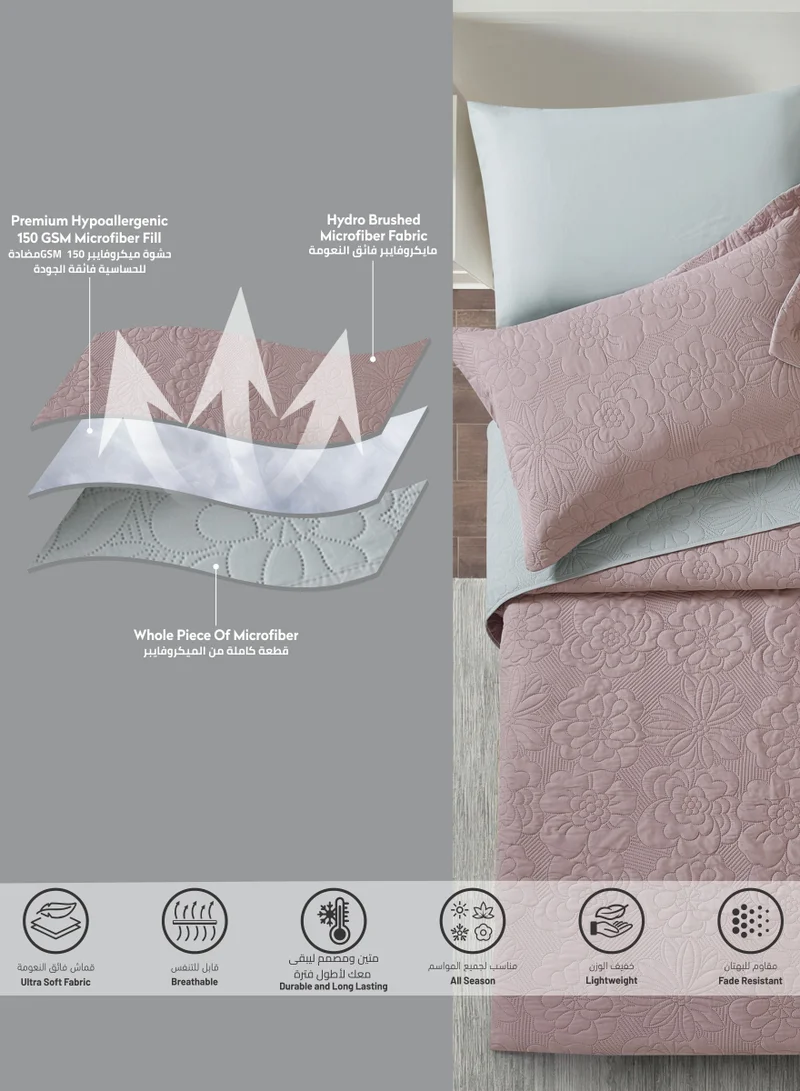 Donetella Bedspread Coverlet Set 3-Pcs Single Size Bed Fits(120 X 200 Cm) Soft Luxurious Reversible Compressed Comforter With Fitted Sheet Pillow Sham And Pillowcases,