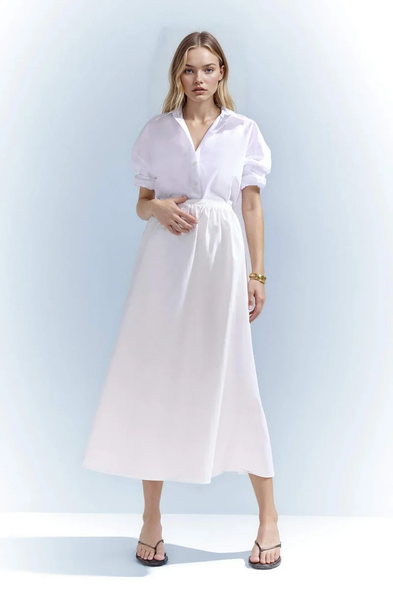 ديفاكتو A Cut Poplin Half Lining Normal Waist Midi Skirt