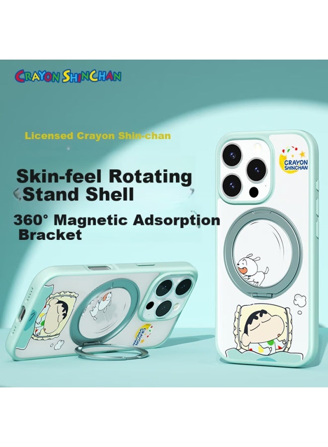 Rock Crayon Shin-Chan Apple 16Pro Phone Case Iphone 16Pro Protective Cover Magsafe Magnetic Rotating Stand Silicone Anti-Fall Full Coverage Cute Green - Image 1