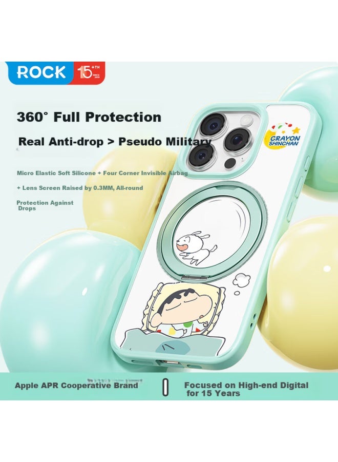 Rock Crayon Shin-Chan Apple 16Pro Phone Case Iphone 16Pro Protective Cover Magsafe Magnetic Rotating Stand Silicone Anti-Fall Full Coverage Cute Green - Image 2
