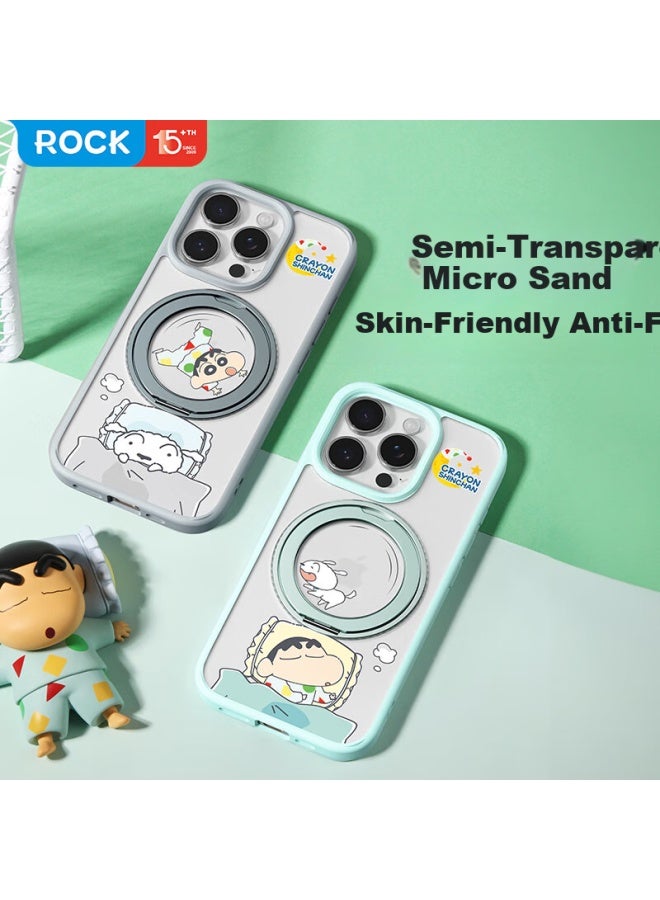 Rock Crayon Shin-Chan Apple 16Pro Phone Case Iphone 16Pro Protective Cover Magsafe Magnetic Rotating Stand Silicone Anti-Fall Full Coverage Cute Green - Image 4