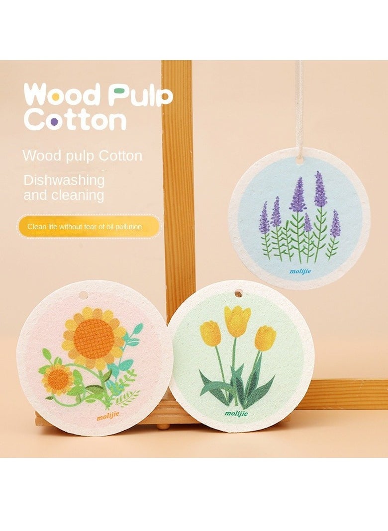 Generic 3Pack Flower Design Wood Pulp Cotton Dishwashing Sponges - Compressed Double-Sided Cleaning and Dishwashing sponge for Removing Stubborn Stains and Oil - Ideal Household Cleaning Supplies（Styles are random.）  - Image 1