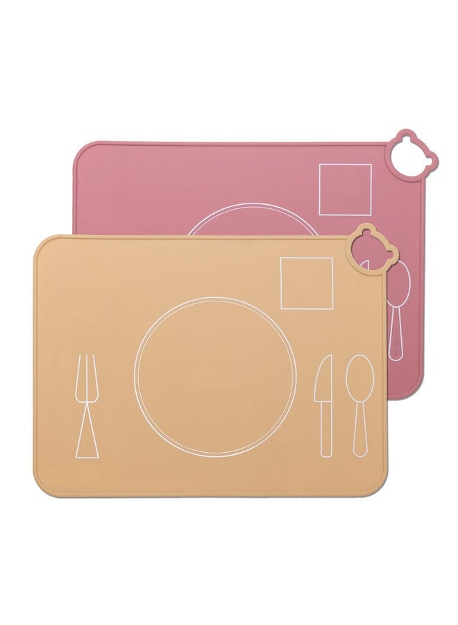 IYYI Silicone Baby Placemat, Kids Placemats for Dining Table, Montessori Place Mat, Waterproof Table Mat for Toddler, Set of 2 (Beige+Powder) - Image 1