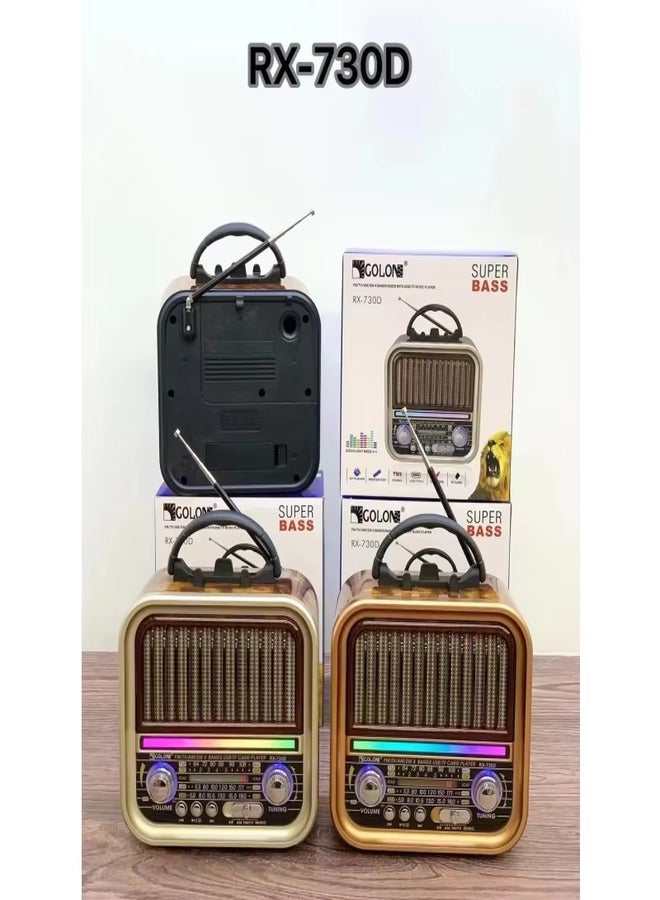 جولون مكبر صوت RX-730D بتصميم كلاسيكي، إضاءة ديسكو AM FM SW TV، 4 نطاقات صوت ستيريو، مكبر صوت راديو BT USB TF TWS، مكبر صوت FM كلاسيكي - Image 3