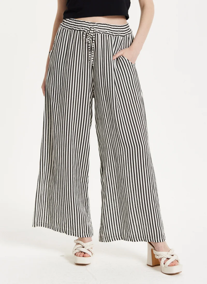 Liquorish Black andWhite Striped Wide Leg Trousers