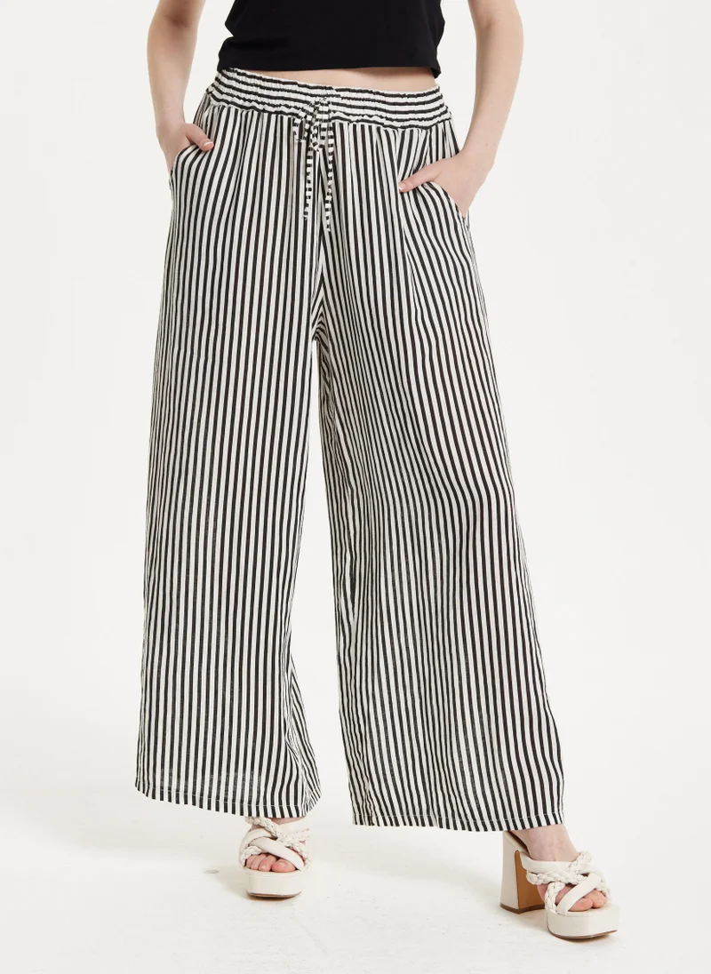 Liquorish Black andWhite Striped Wide Leg Trousers