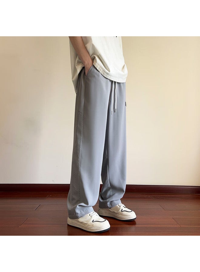 Wassup Sohot Men's Summer Ice Silk Cool Feeling Quick-drying Loose Wide Leg Straight Pants Grey XL - Image 3
