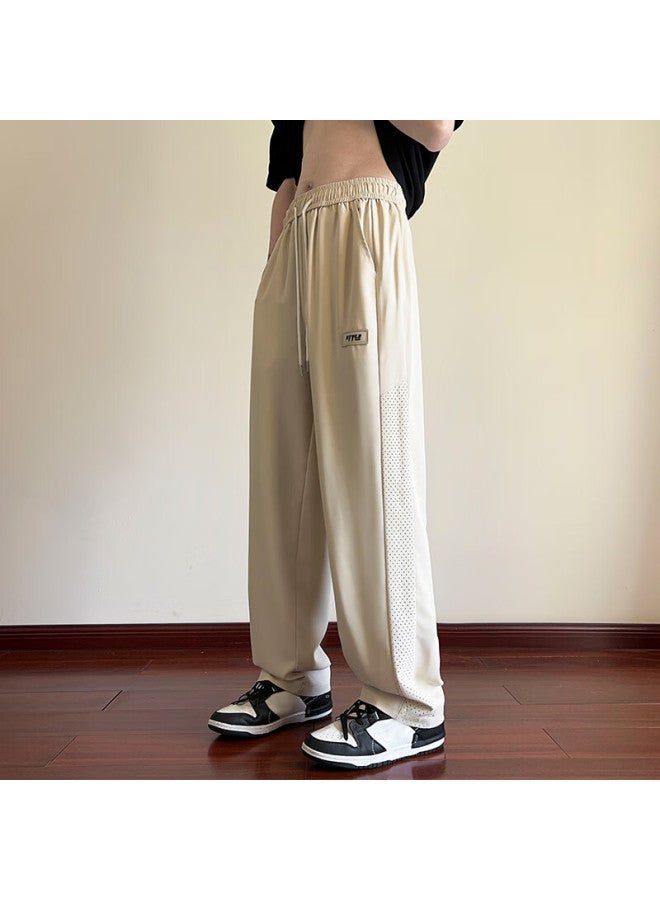 Wassup Sohot Men's Summer Ice Silk Cool Feeling Quick-drying Loose Wide Leg Straight Pants Grey XL - Image 4