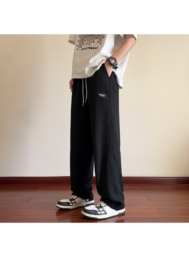 Wassup Sohot Men's Summer Ice Silk Cool Feeling Quick-drying Loose Wide Leg Straight Pants Grey XL - Image 5