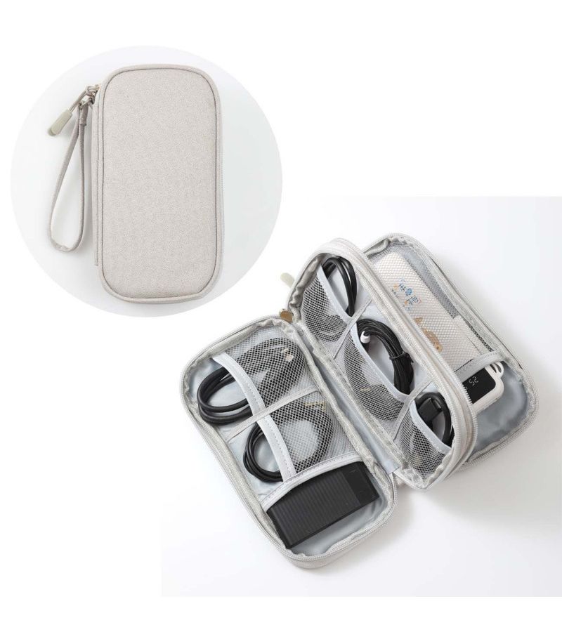 Navy Blue Double Layer Multi Functional Cable Organizer Pouch Storage Bag 7.48 Inch - Image 5