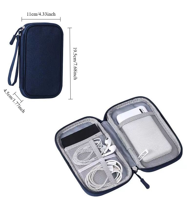 Navy Blue Double Layer Multi Functional Cable Organizer Pouch Storage Bag 7.48 Inch - Image 4