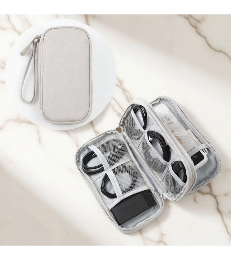 Navy Blue Double Layer Multi Functional Cable Organizer Pouch Storage Bag 7.48 Inch - Image 3