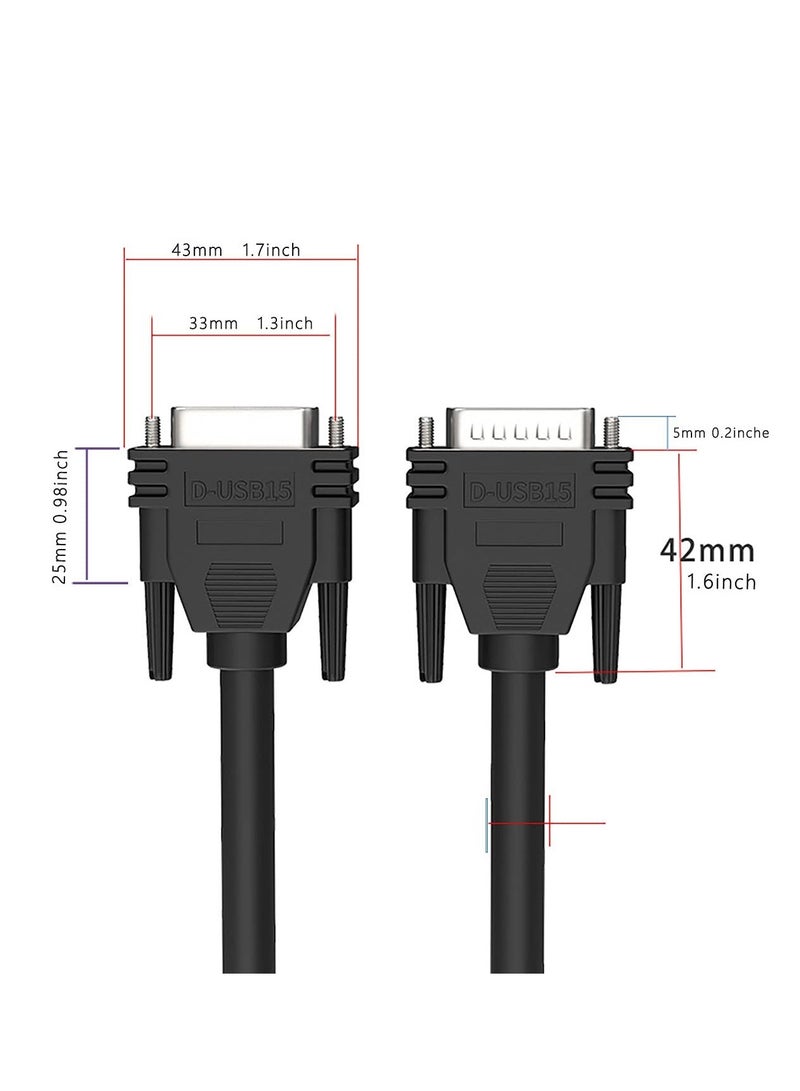 DB15 Cabel Male to Female Double Shielded 10ft/3M,DB 15 Extension Cable Black, 26awg Tinned Copper D-SUB 15 pin Straight Through Cord for CNC, UPS, PLC, Driver