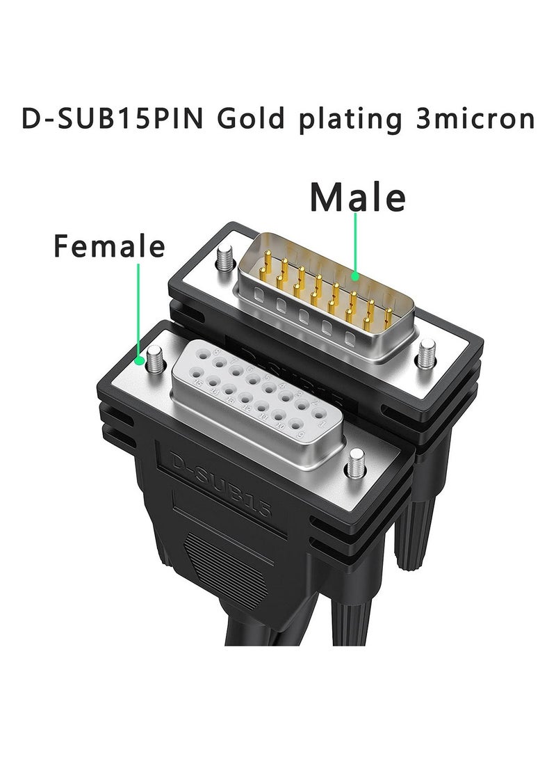 DB15 Cabel Male to Female Double Shielded 10ft/3M,DB 15 Extension Cable Black, 26awg Tinned Copper D-SUB 15 pin Straight Through Cord for CNC, UPS, PLC, Driver