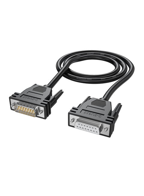 DB15 Cabel Male to Female Double Shielded 10ft/3M,DB 15 Extension Cable Black, 26awg Tinned Copper D-SUB 15 pin Straight Through Cord for CNC, UPS, PLC, Driver