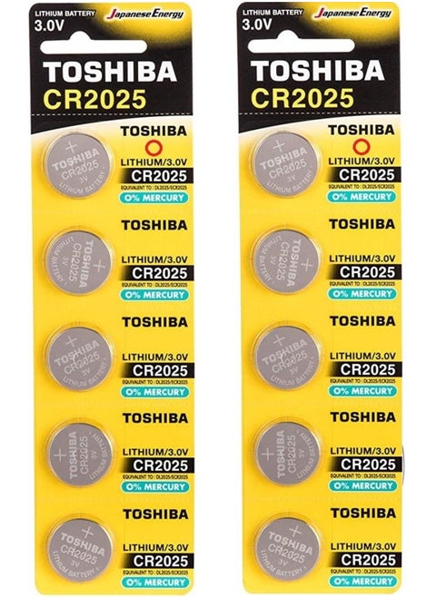 Toshiba CR2025 3V Lithium Battery Pack of 10
