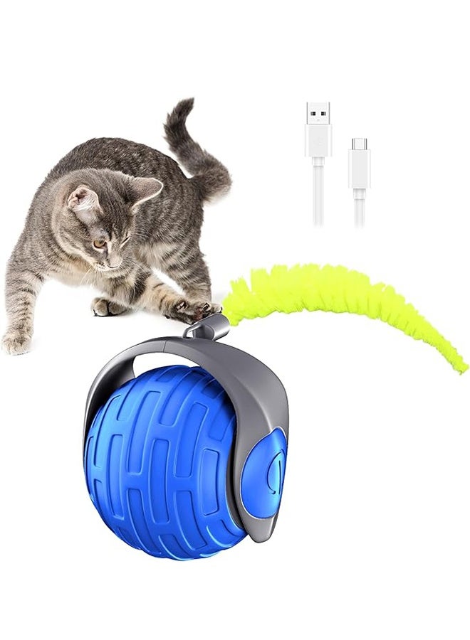 لعبة القط، 360 درجة تدوير لعبة القط الذكي للقطط الداخلية، لعبة القط مع تجنب الحواجز الذكية، لعبة القط التفاعلية مع ضبط السرعة، USB النوع C القابل لإعادة الشحنالأزرق - Image 1