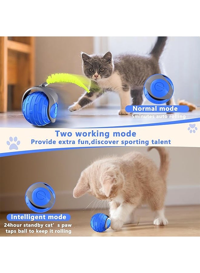 لعبة القط، 360 درجة تدوير لعبة القط الذكي للقطط الداخلية، لعبة القط مع تجنب الحواجز الذكية، لعبة القط التفاعلية مع ضبط السرعة، USB النوع C القابل لإعادة الشحنالأزرق - Image 4