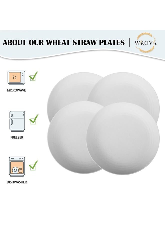 Wrova Wheat Straw Plates - 9 Inch Unbreakable Dinner Plates Set of 8 - Dishwasher & Microwave Safe Plastic Plates Reusable for kitchen and camping (white) - Image 3