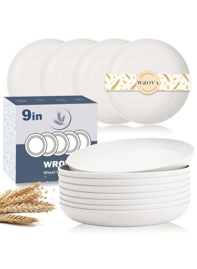Wrova Wheat Straw Plates - 9 Inch Unbreakable Dinner Plates Set of 8 - Dishwasher & Microwave Safe Plastic Plates Reusable for kitchen and camping (white) - Image 1