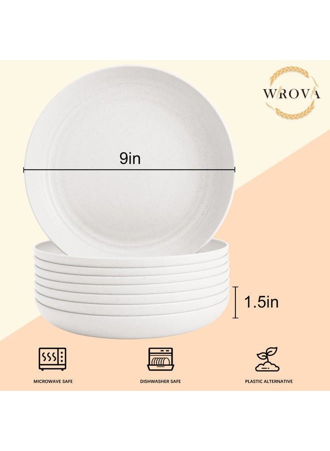 Wrova Wheat Straw Plates - 9 Inch Unbreakable Dinner Plates Set of 8 - Dishwasher & Microwave Safe Plastic Plates Reusable for kitchen and camping (white) - Image 2