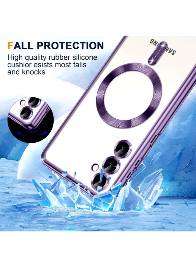 Electroplated Case For Samsung Galaxy A16 Camera Lens Full Protection Compatible with MagSafe Wireless Charging, Shockproof Soft TPU Phone Magnetic Cover (Purple) - Image 2