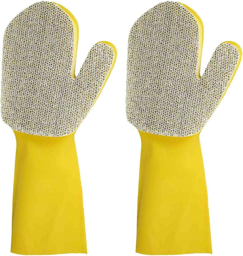 2pcs Silver Glitter Latex Kitchen Washing Gloves Waterproof Reusable Dishwashing Gloves for Household Cleaning and Swimming Pool Maintenance - Image 1